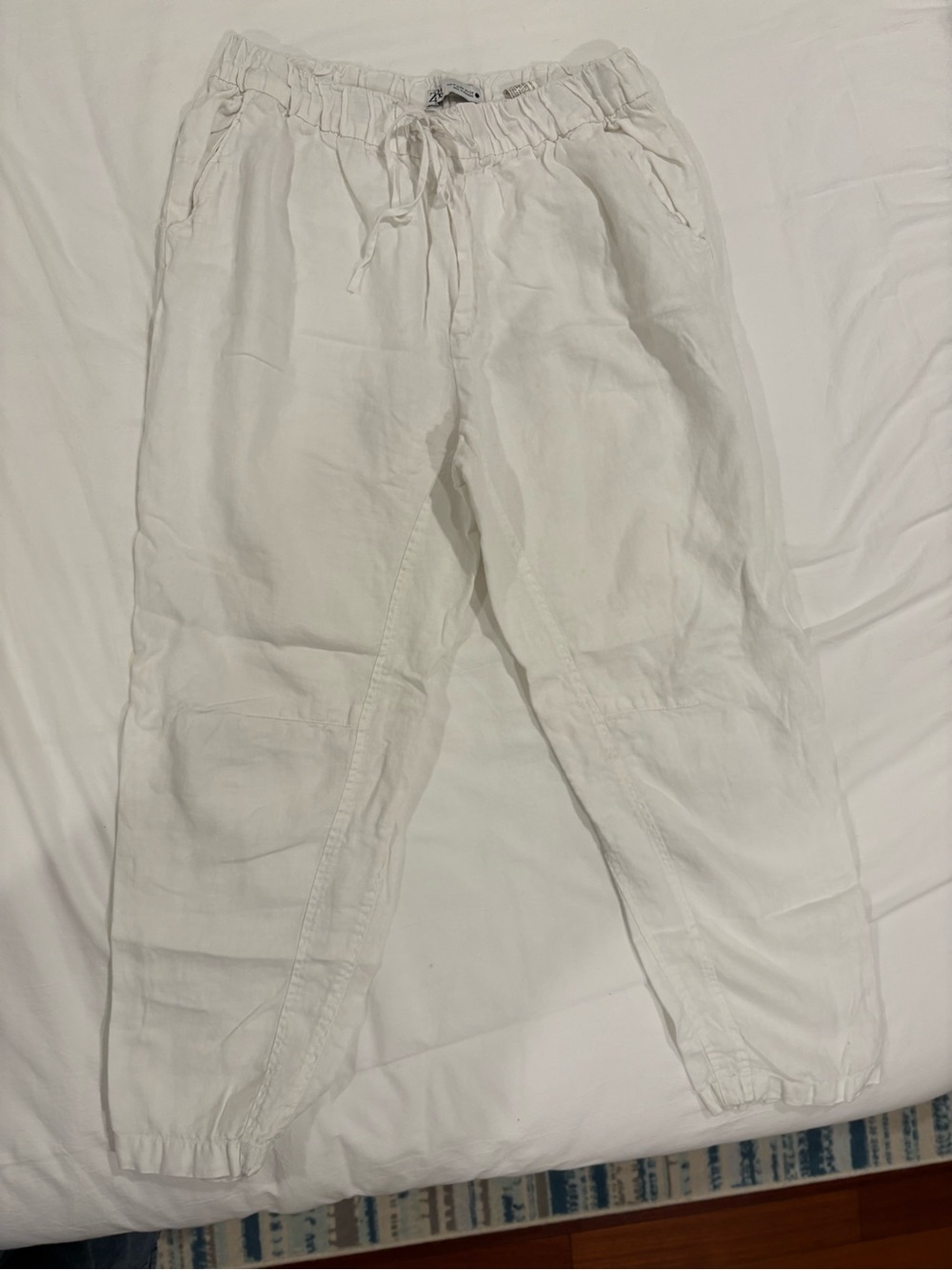 Zara White Linen-Blend Women's Drawstring Capris